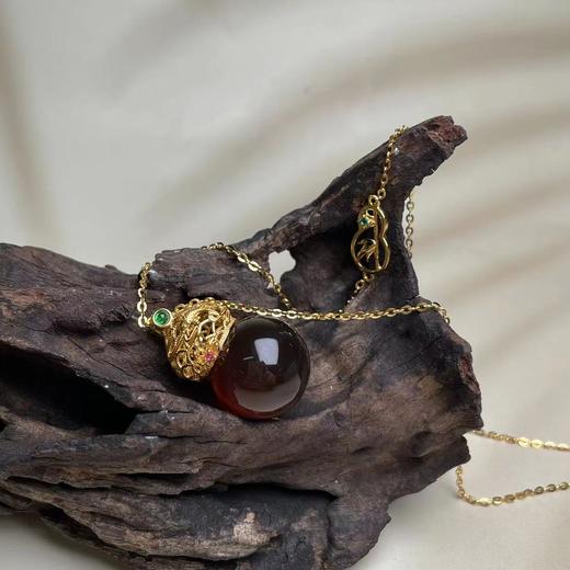 S925银琥珀吊坠-葫芦带链 商品图0