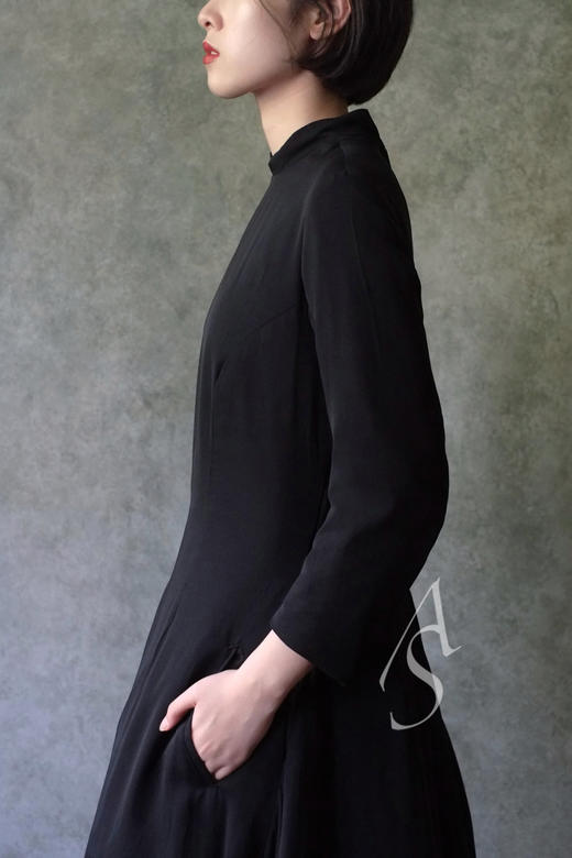 Paul Harnden黑色真丝长袖连衣裙 商品图4