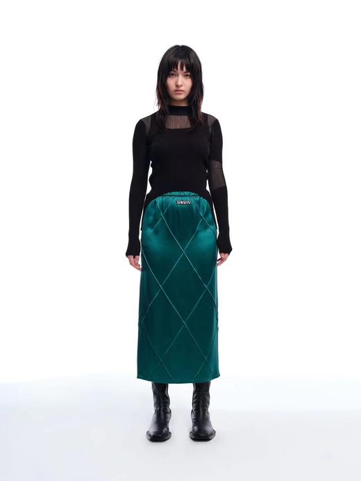 菱格纹后开叉长半裙 商品图0