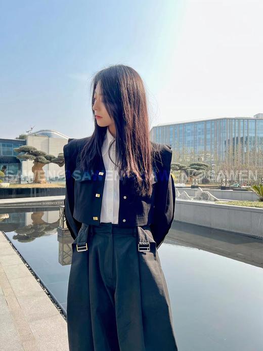 袖口拉链开叉木耳边高腰西装 商品图4