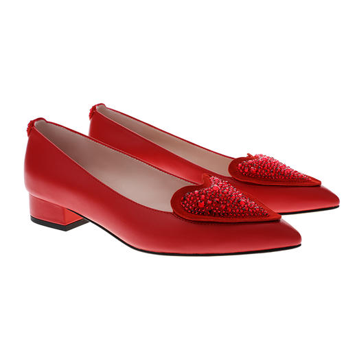 sheme真皮女鞋尖头桃心烫钻低跟单鞋婚鞋可爱时尚可定制 商品图5