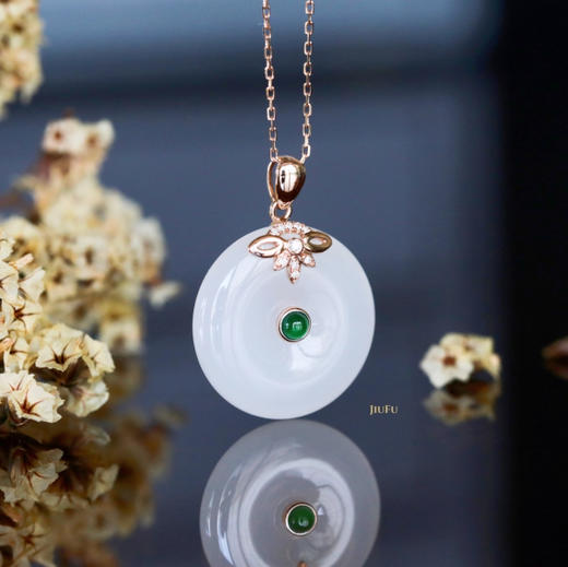 18K玫瑰金和田玉（白玉）镶钻吊坠--熙悦/平安扣20*5mm 商品图1