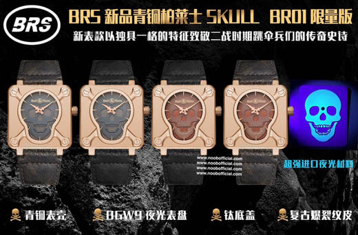 🔥🔥🔥BRS年末钜献，BR 01 SKULL BRONZE，柏莱士Bell & Ross突破传统制表工艺,推出首款Skull(骷髅) BR 01腕表,令人过目难忘。专柜一表难求… 商品图2