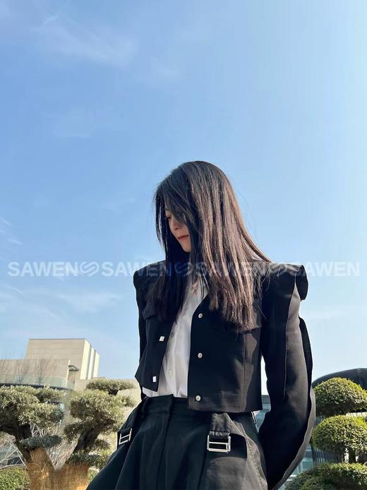 袖口拉链开叉木耳边高腰西装 商品图1