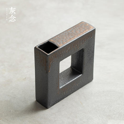 灰念 四方花器 粗陶花瓶日式花器陶瓷禅意花插创意家居客厅装饰摆件 商品图3
