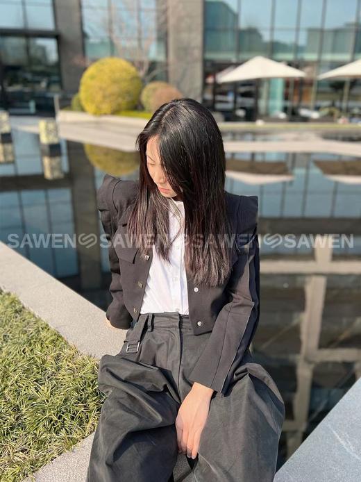 袖口拉链开叉木耳边高腰西装 商品图5