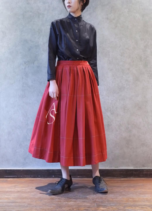 Paul Harnden红色明线羊毛半裙 商品图5