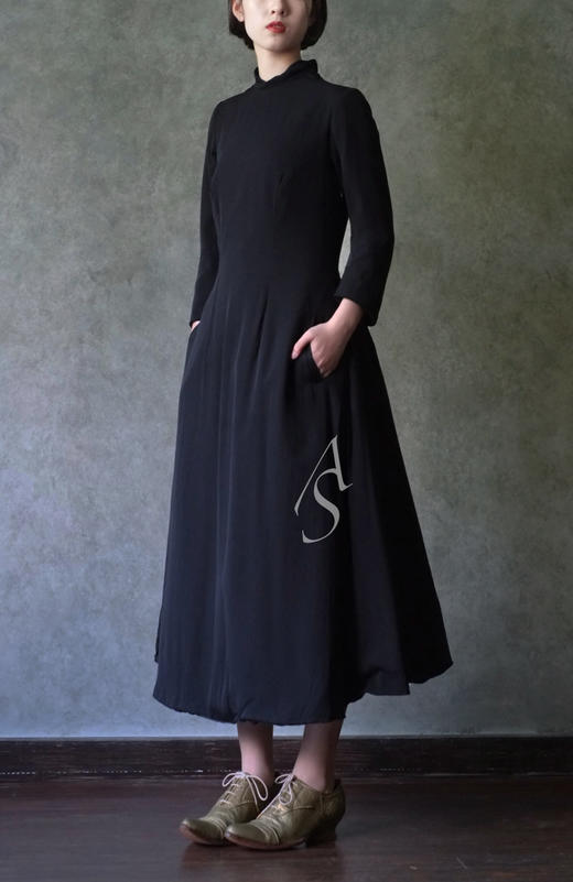 Paul Harnden黑色真丝长袖连衣裙 商品图3