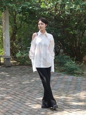 单肩吊带镂空衬衫