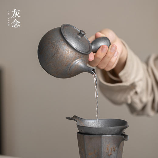 灰念 日式/鎏金侧把壶 粗陶功夫茶具泡茶壶家用单壶仿古过滤鎏金泡茶器 商品图2