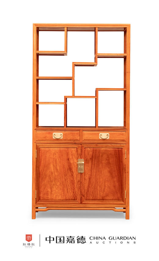 红桥红  家具严选  缅甸花梨（大果紫檀）  【196 双抽屉带柜门线条 博古架】 商品图1
