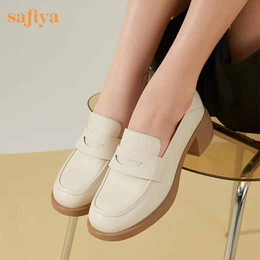 Safiya/索菲娅 复古粗高跟2023年春季新款一脚蹬百搭英伦JK小皮鞋 SF31112413 商品图3