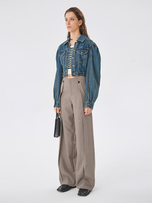 Self Who2023新品松紧细腰头结构感西装裤摩登时髦褶皱休闲长裤子 商品图2