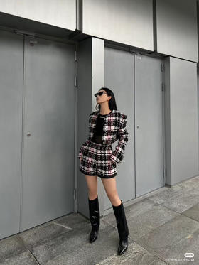 粗花呢小香风高腰外套