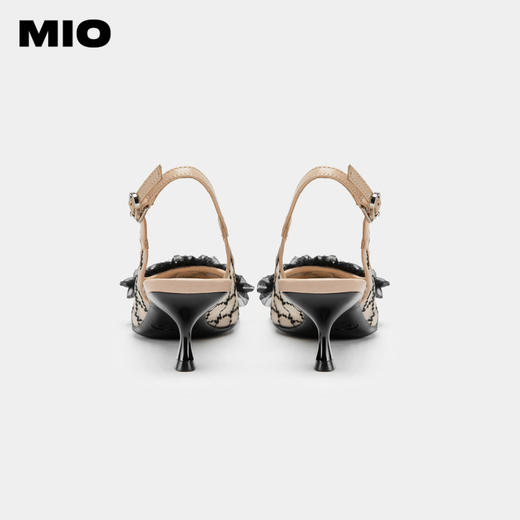 MIO米奥夏季尖头细跟时装凉鞋梦幻钻饰网纱舒适优雅高跟鞋女 M232200306 商品图3