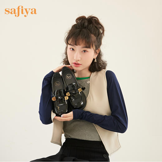 Safiya/索菲娅 甜酷少女蝴蝶结2023年春季新款中跟漆皮厚底乐福鞋 SF31112134 商品图0