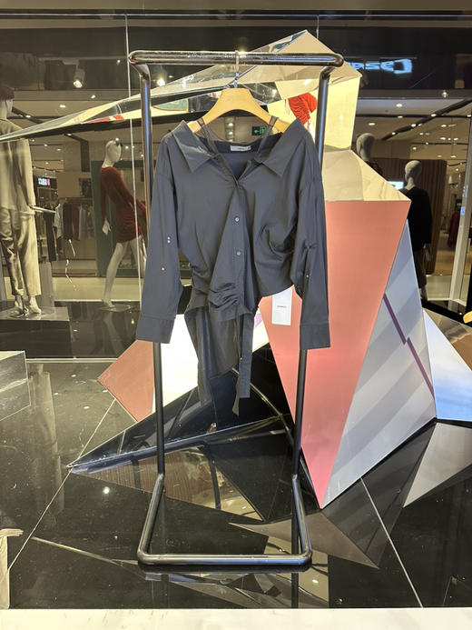 拼接抽褶设计露肩衬衫 商品图0