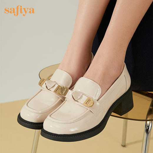 Safiya/索菲娅 甜酷少女蝴蝶结2023年春季新款中跟漆皮厚底乐福鞋 SF31112134 商品图5