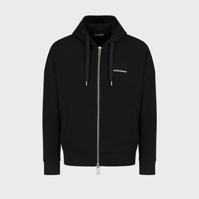 EMPORIO ARMANI 阿玛尼 男士棉质徽标印花拉链连帽卫衣 黑色 6L1MB4 1JHSZ 0999
