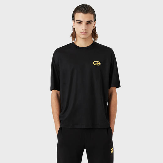 EMPORIO ARMANI 阿玛尼 男士棉质徽标贴花圆领短袖T恤 黑色 6L1TA3 1JUVZ 0999 商品图1