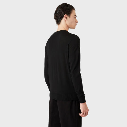 EMPORIO ARMANI 阿玛尼 男士刺绣徽标羊毛圆领长袖针织衫 黑色 6L1MXG 1MJVZ 0999 商品图2