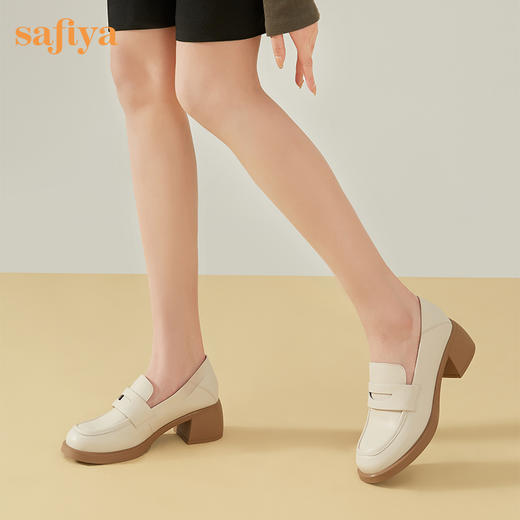 Safiya/索菲娅 复古粗高跟2023年春季新款一脚蹬百搭英伦JK小皮鞋 SF31112413 商品图4