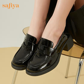 Safiya/索菲娅 复古粗高跟2023年春季新款一脚蹬百搭英伦JK小皮鞋 SF31112413