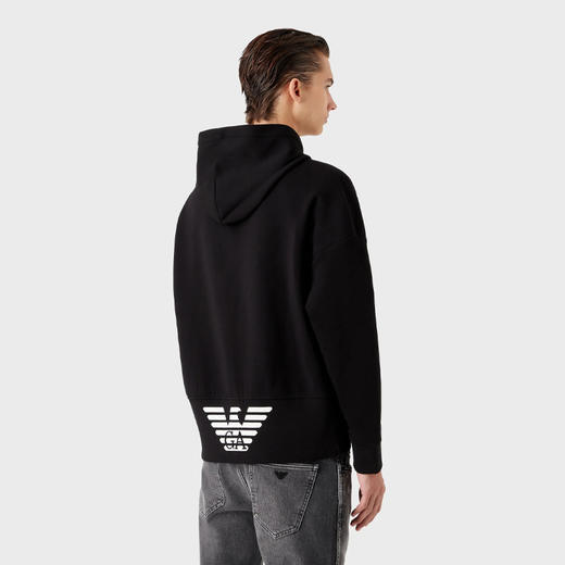 EMPORIO ARMANI 阿玛尼 男士棉质徽标印花拉链连帽卫衣 黑色 6L1MB4 1JHSZ 0999 商品图2