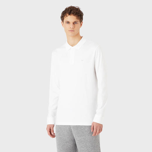 EMPORIO ARMANI 阿玛尼 男士棉质鹰徽标印花长袖 POLO衫 白色 6L1FD0 1JPRZ 0100 商品图1