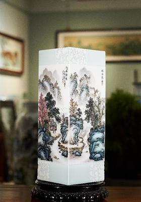 粉彩江南秀色四方镶器