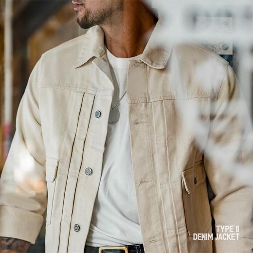 工装优选 美式复古二代牛仔夹克阿美咔叽米白色水洗丹宁外套男秋 商品图4
