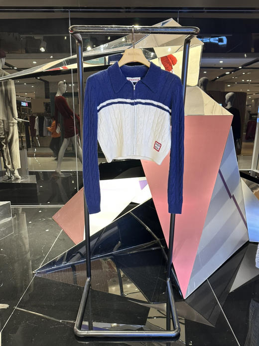 海军风拼色针织开衫 商品图0