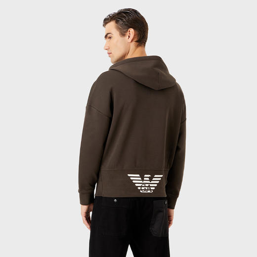 EMPORIO ARMANI 阿玛尼 男士棉质徽标印花拉链连帽卫衣 墨绿色 6L1MB4 1JHSZ 0558 商品图2