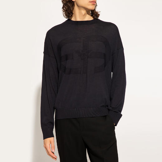 EMPORIO ARMANI 阿玛尼 男士徽标印花羊毛圆领长袖针织衫 深蓝色 6L1MX7 1MMVZ 0920 商品图1