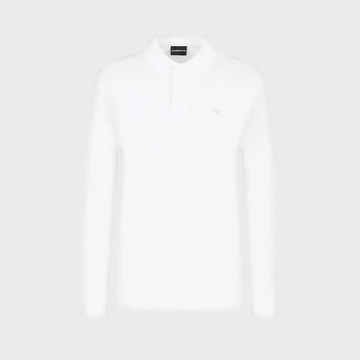 EMPORIO ARMANI 阿玛尼 男士棉质鹰徽标印花长袖 POLO衫 白色 6L1FD0 1JPRZ 0100 商品图0