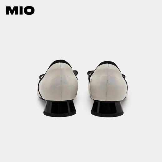 MIO米奥英伦风方头粗跟小单鞋蝴蝶结钻饰牛皮革浅口单鞋芭蕾舞鞋M231413921 商品图3