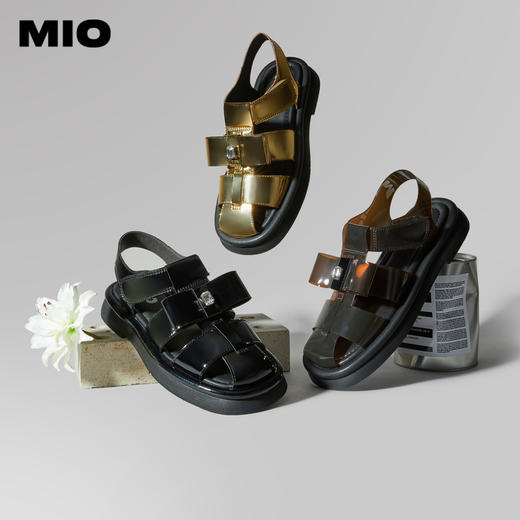 MIO米奥百搭包头平跟魔术贴凉鞋复古时髦通勤罗马凉鞋编织鞋女鞋M233100740 商品图1