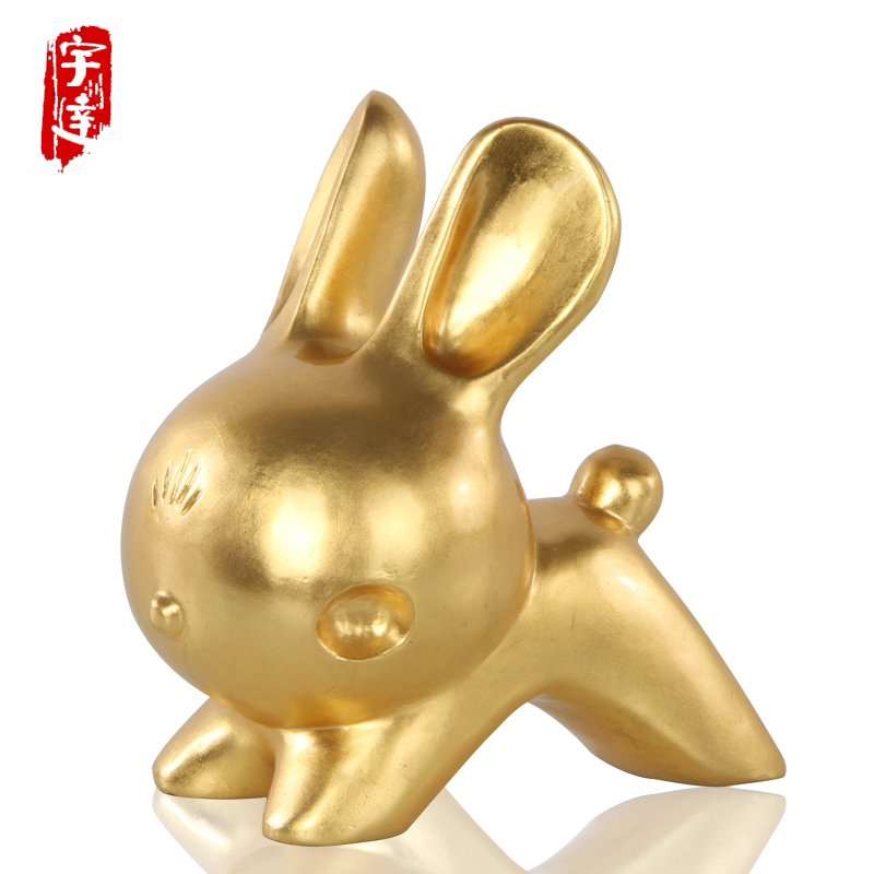 宇达兔年新作 著名艺术家韩美林作品 青铜贴金《福兔》艺术品摆件