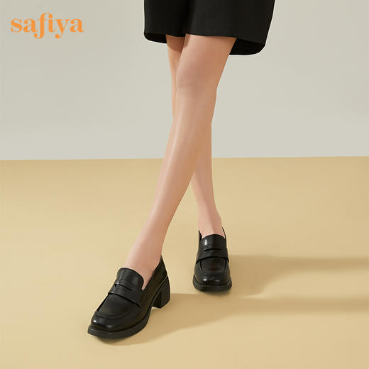 Safiya/索菲娅 复古粗高跟2023年春季新款一脚蹬百搭英伦JK小皮鞋 SF31112413 商品图7