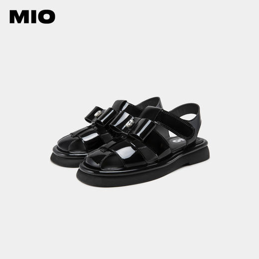 MIO米奥百搭包头平跟魔术贴凉鞋复古时髦通勤罗马凉鞋编织鞋女鞋M233100740 商品图0
