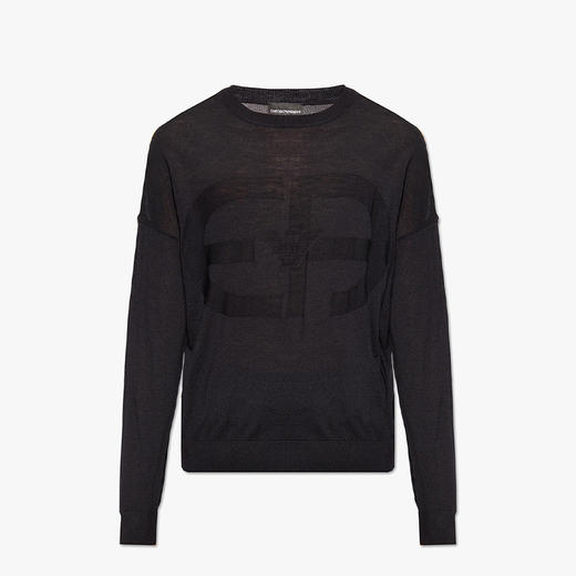 EMPORIO ARMANI 阿玛尼 男士徽标印花羊毛圆领长袖针织衫 深蓝色 6L1MX7 1MMVZ 0920 商品图0
