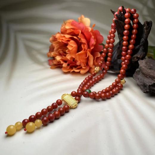 18K南红项链-火焰纹国风8#蜜蜡+碧玉 商品图0