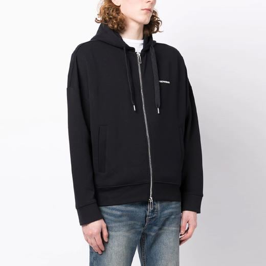 EMPORIO ARMANI 阿玛尼 男士棉质徽标印花拉链连帽卫衣 深蓝色 6L1MB4 1JHSZ 0920 商品图1