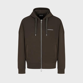 EMPORIO ARMANI 阿玛尼 男士棉质徽标印花拉链连帽卫衣 墨绿色 6L1MB4 1JHSZ 0558