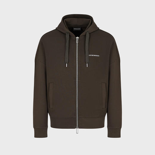 EMPORIO ARMANI 阿玛尼 男士棉质徽标印花拉链连帽卫衣 墨绿色 6L1MB4 1JHSZ 0558 商品图0
