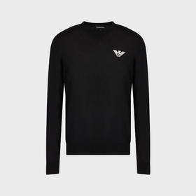 EMPORIO ARMANI 阿玛尼 男士刺绣徽标羊毛圆领长袖针织衫 黑色 6L1MXG 1MJVZ 0999