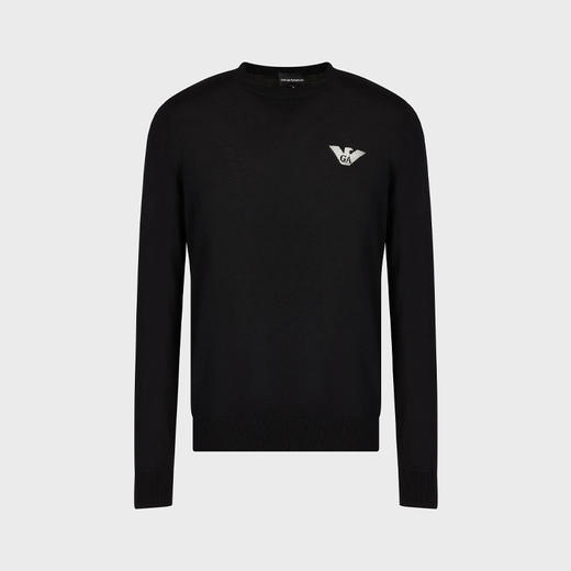 EMPORIO ARMANI 阿玛尼 男士刺绣徽标羊毛圆领长袖针织衫 黑色 6L1MXG 1MJVZ 0999 商品图0