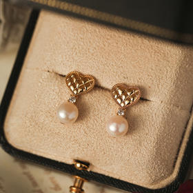 【石榴婆精选】Manreya玛芮雅“心动”法式爱心菱格珍珠耳环