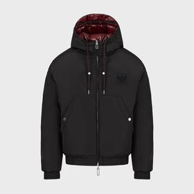 EMPORIO ARMANI 阿玛尼 男士鹰徽标双面穿拉链连帽羽绒服 黑色/紫红色 6L1BP3 1NNBZ 0039