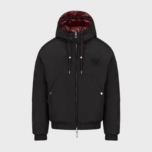 EMPORIO ARMANI 阿玛尼 男士鹰徽标双面穿拉链连帽羽绒服 黑色/紫红色 6L1BP3 1NNBZ 0039 商品图0